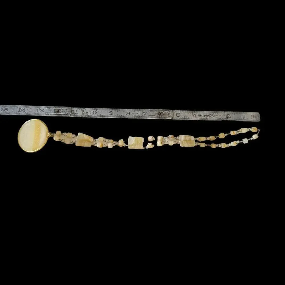 Vintage Carved Aztec Sundial Pendant Mexican Sun White Agate Etched Necklace